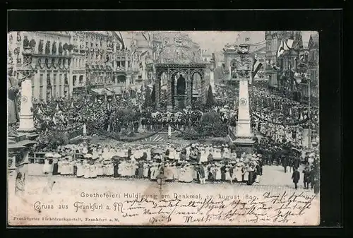 AK Frankfurt a. Main, Goethefeier 1899, Huldigung am Denkmal, Goetheplatz