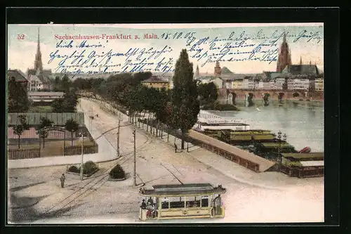 AK Sachsenhausen-Frankfurt am Main, Strassenpartie mit Strassenbahn