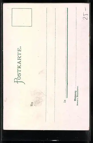 Lithographie Frankfurt am Main, Hotel Schwan, Kaiserdenkmal im Posthof