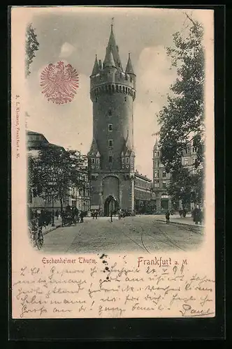 Relief-AK Frankfurt am Main, Strassenpartie am Eschenheimer Turm