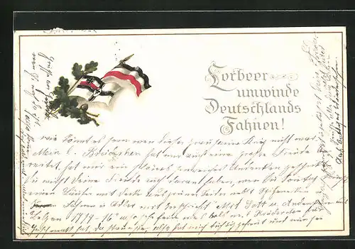 AK Reichskriegsflagge und Kaiserreichsfahne mit Eichenblättern