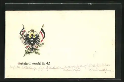AK Reichsadler mit Kaiserreichsfahne und Reichskriegsflagge