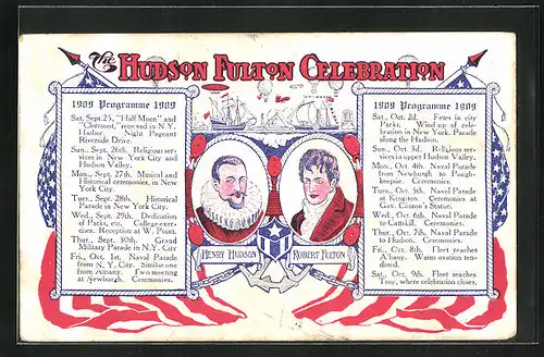 AK Andenken 1909 an Henry Hudson, Robert Fulton