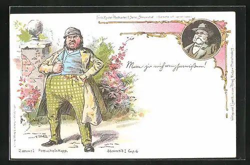 Lithographie Fritz Reuter Postkarten, Zamwel Pomuchelskopp