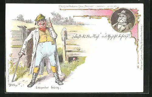 Lithographie Fritz Reuter Postkarten, Entspekter Bräsig