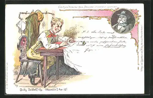 Lithographie Fritz Reuter Postkarten, Fritz Triddelfitz