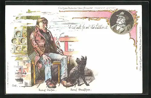 Lithographie Fritz Reuter Postkarten, Jung` Jochen, Jung` Bauschan