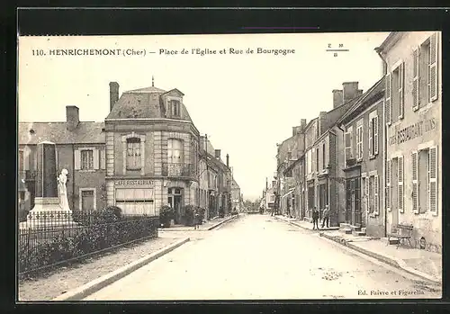 AK Henrichemont, Place de l`Eglise er Rue de Bourgogne, Cafe Restaurant