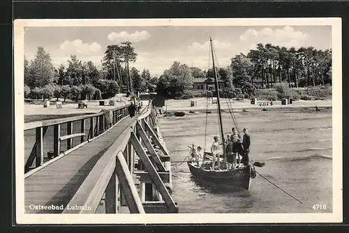 AK Lubmin, Strand mit Steg und Boot