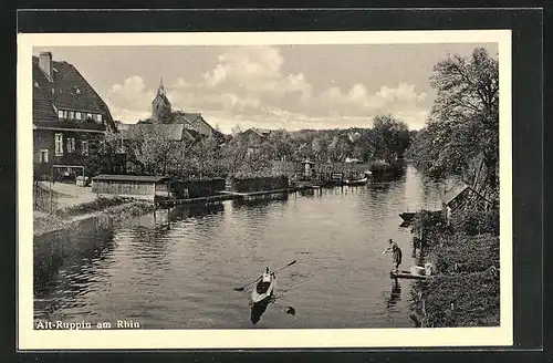 AK Alt-Ruppin, Am Rhin mit Ruderboot