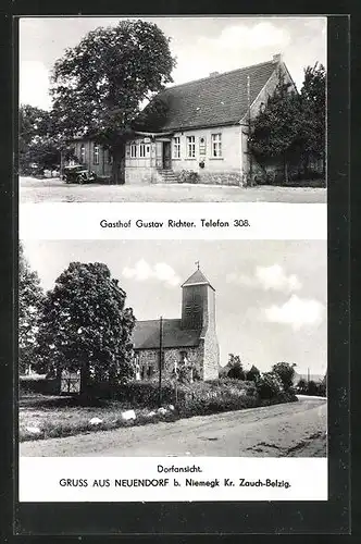 AK Neuendorf b. Niemegk, Gasthof Gustav Richter, Kirche