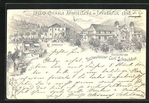 Lithographie Innsbruck, Internationale Ausstellung 1896, Restaurant Carl Schneider