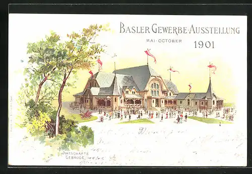 Lithographie Basel, Basler Gewerbe-Ausstellung 1901, Restaurantgebäude