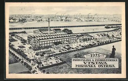 AK Moravska Ostrava, Prumyslova a Zivnostenska Vystava 1923, Totalansicht des Ausstellungs-Geländes