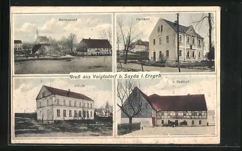 AK Voigtsdorf b. Sayda i. Erzgeb., Gasthof, Postamt, Schule