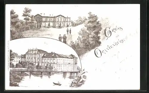 Künstler-AK Oranienburg, Ortspartie, Brücke mit Boot