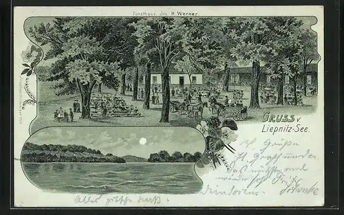 Mondschein-Lithographie Wandlitz, Gasthaus Forsthaus, Liepnitz-See