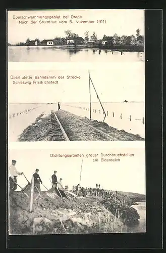 AK Drage, Überschwemmungsgebiet nach der Sturmflut vom 6. November 1911