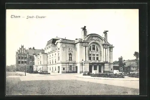 AK Thorn / Torun, Stadt-Theater mit Vorplatz