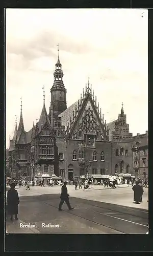 AK Breslau, Markt vor dem Rathaus