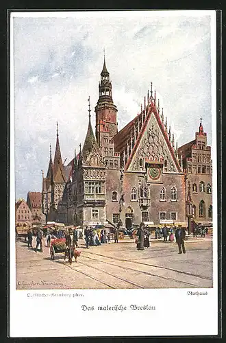 AK Breslau, Markttreiben vor dem Rathaus