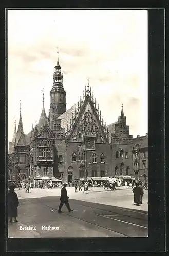 AK Breslau, Markt am Rathaus