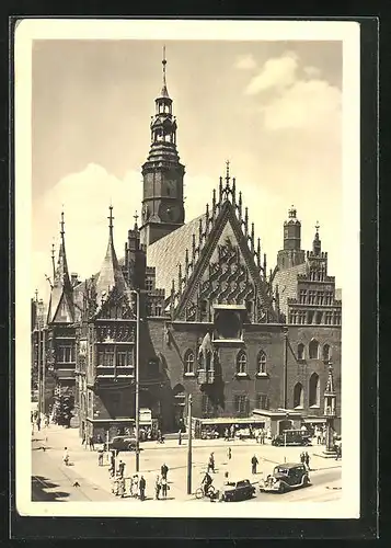 AK Breslau, Rathaus mit Vorplatz