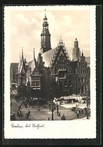 AK Breslau, Marktbuden vor dem Rathaus