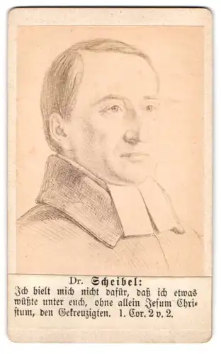 Fotografie unbekannter Fotograf und Ort, Portrait Pfarrer Dr. Scheibel mit Collar und Bibel Zitat