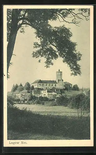 AK Lagow, Teilansicht mit Schloss