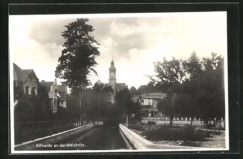 AK Bad Altheide, Kanalpartie mit Blick zur Kirche