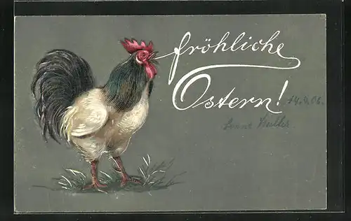 Präge-AK Hahn kräht Fröhliche Ostern!