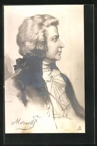 AK Portrait von Mozart mit gewelltem Haar