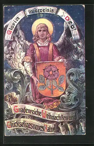 AK Weihnachtsengel mit Wappen, Weihnachtsgruss