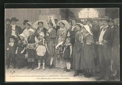 AK Bourges, Les Trois Grandes Journées Régionalistes 1911, Reines du Limousin de la Normandie, de l`Alsace-Lorraine