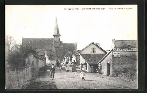 AK Nohant-en-Gracay, Rue du Lavoir et Eglise
