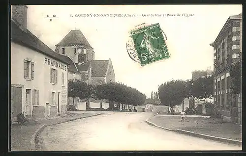 AK Savigny-en-Sancerre, Grande Rue et Place de l`Eglise