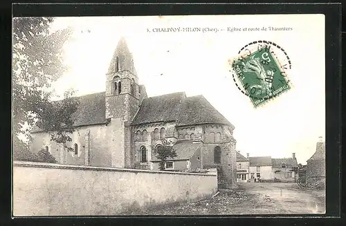 AK Chalivoy-Milon, Eglise et route de Thaumiers