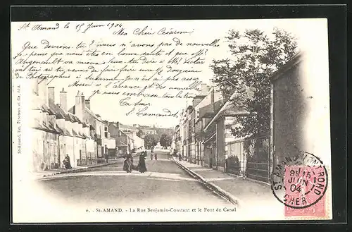 AK Saint-Amand-Montrond, La Rue Benjamin-Constant et le Pont du Canal