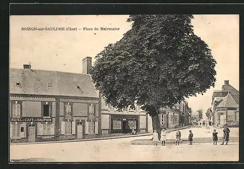 AK Brinon-sur-Sauldre, Place du Marronnier, Hotel /Cafe du Dauphin