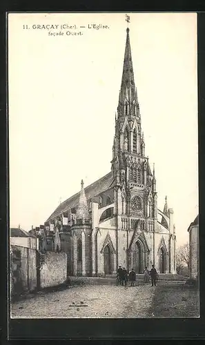 AK Gracay, L`Eglise, Strassenpartie vor der Kirche
