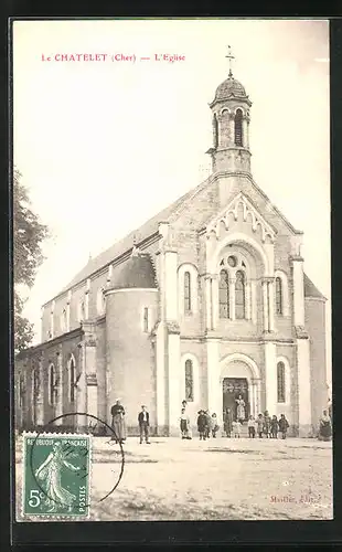 AK Le Chatelet, L`Eglise, Kinder vor der Kirche