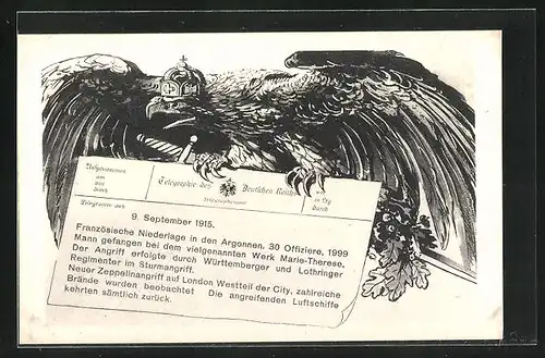 AK Telegraphie des Deutschen Reiches, 9. Sep. 1915, Französiche Niederlage in den Argonnen
