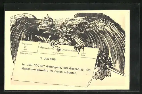 AK Kriegsbericht 2. Juli 1915, Telegraphie des Deutschen Reiches