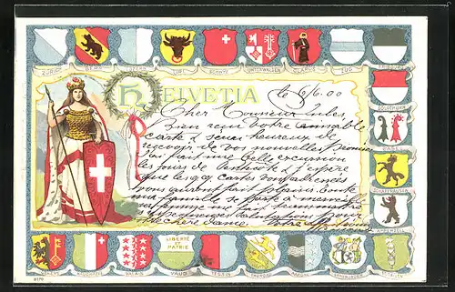 AK Helvetia mit Schweizer Wappen, Wappen von schweizer Städten