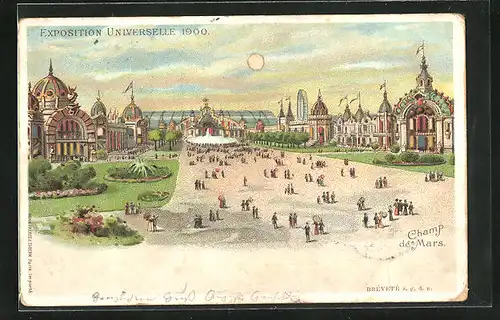 Lithographie Paris, Halt gegen das Licht Platz mit leuchtenden Fenstern, Champ de Mars