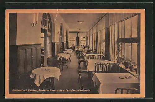 AK Potsdam-Bornstedt, Gaststätte u. Café Elsässer Weinstuben, Innenansicht