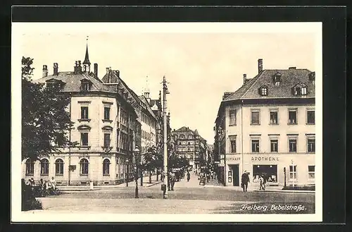 AK Freiberg, Bebelstrasse mit Apotheke