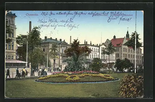 AK Chemnitz, Albertstrasse, Anlagen am Bahnhof