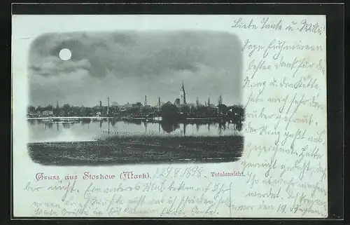 Mondschein-AK Storkow /Mark, Totalansicht bei Nacht